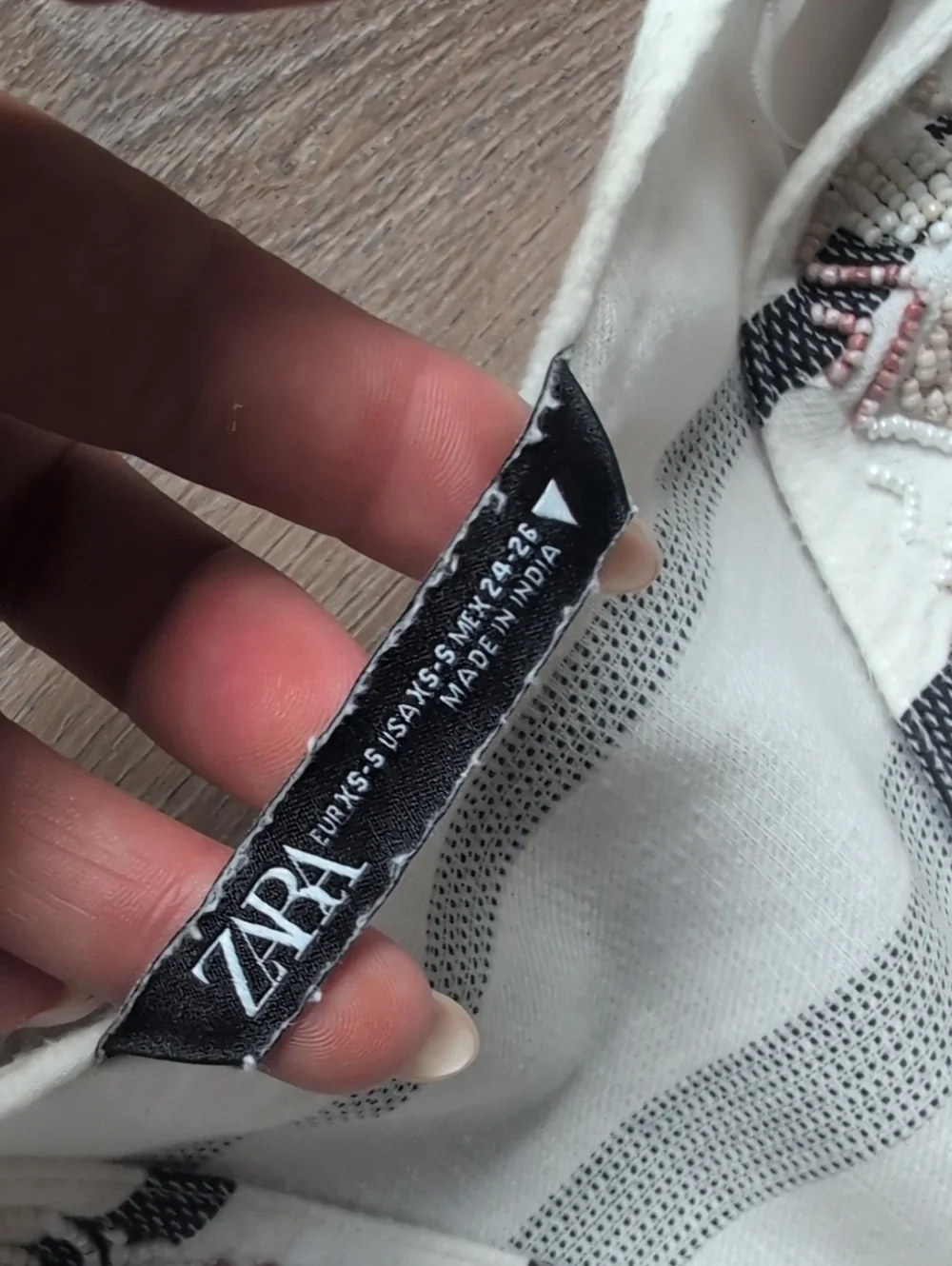 Zara 100% Cotton White Dress with Black Stripes and Embroidered Accents - Picture 5 of 5